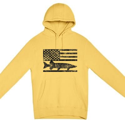 Musky Fishing Muskie Fisherman American Flag Gift Premium Pullover Hoodie