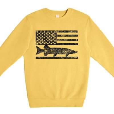 Musky Fishing Muskie Fisherman American Flag Gift Premium Crewneck Sweatshirt