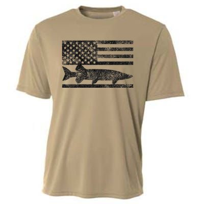 Musky Fishing Muskie Fisherman American Flag Gift Cooling Performance Crew T-Shirt