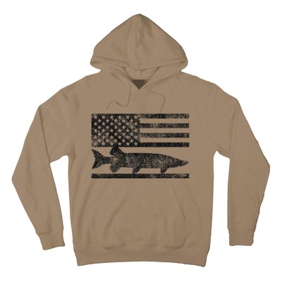 Musky Fishing Muskie Fisherman American Flag Gift Hoodie