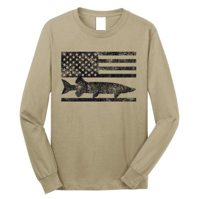 Musky Fishing Muskie Fisherman American Flag Gift Long Sleeve Shirt