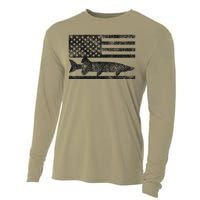 Musky Fishing Muskie Fisherman American Flag Gift Cooling Performance Long Sleeve Crew