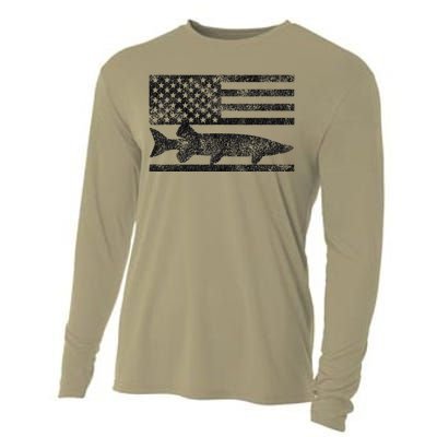 Musky Fishing Muskie Fisherman American Flag Gift Cooling Performance Long Sleeve Crew