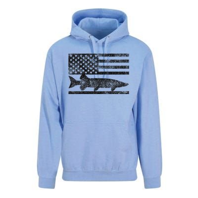 Musky Fishing Muskie Fisherman American Flag Gift Unisex Surf Hoodie