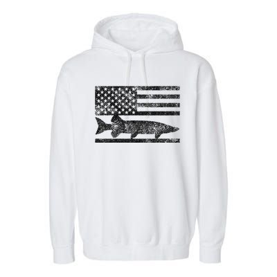 Musky Fishing Muskie Fisherman American Flag Gift Garment-Dyed Fleece Hoodie