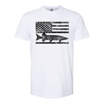 Musky Fishing Muskie Fisherman American Flag Gift Softstyle CVC T-Shirt