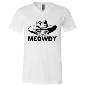 Meowdy Funny Mashup Between Meow And Howdy Cat Meme Cool Gift V-Neck T-Shirt