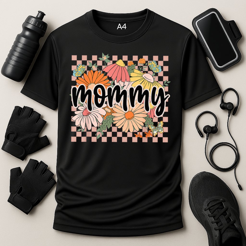 Mommy Floral Mother'S Day Wildflower Girl Checkered Cooling Performance Crew T-Shirt