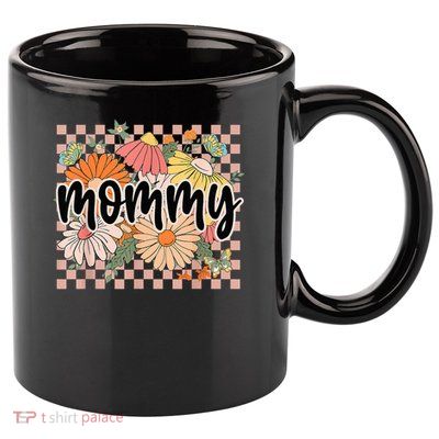 Mommy Floral Mother'S Day Wildflower Girl Checkered 11oz C Handle Ceramic Mug