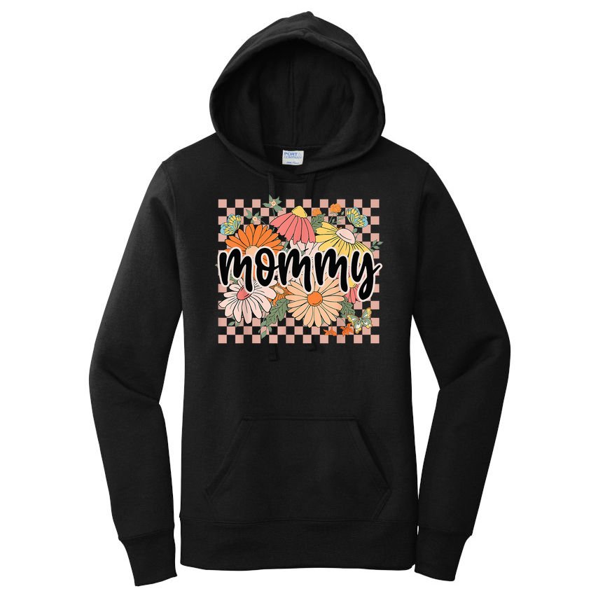 Mommy Floral Mother'S Day Wildflower Girl Checkered Women's Pullover Hoodie