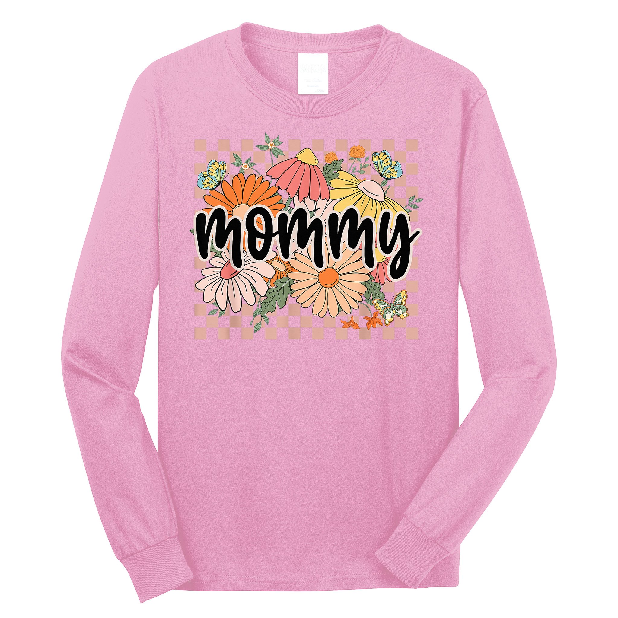 Mommy Floral Mother'S Day Wildflower Girl Checkered Long Sleeve Shirt