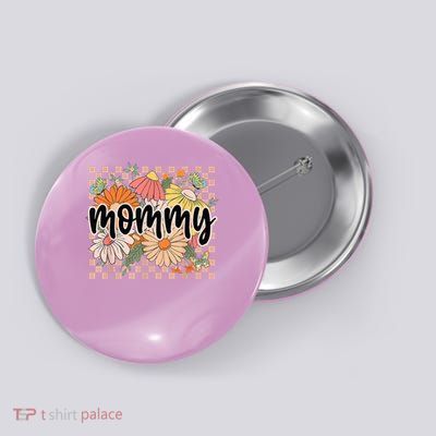 Mommy Floral Mother'S Day Wildflower Girl Checkered Button