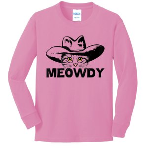 Meowdy Funny Mashup Between Meow And Howdy Cat Meme Kids Long Sleeve Shirt