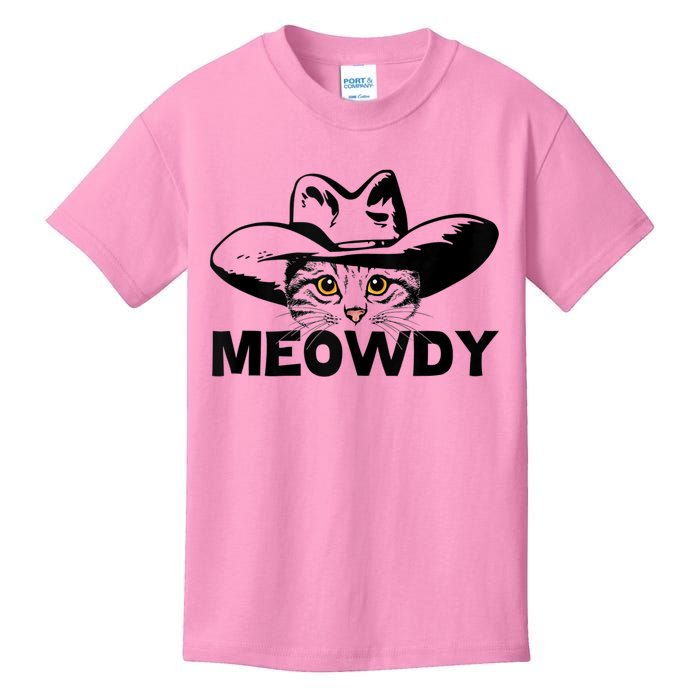 Meowdy Funny Mashup Between Meow And Howdy Cat Meme Kids T-Shirt