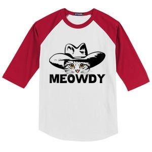 Meowdy Funny Mashup Between Meow And Howdy Cat Meme Kids Colorblock Raglan Jersey