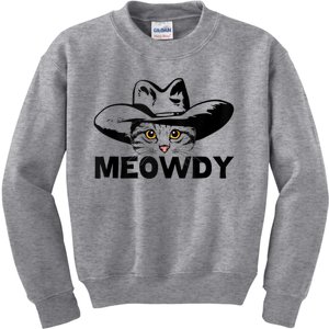 Meowdy Funny Mashup Between Meow And Howdy Cat Meme Kids Sweatshirt