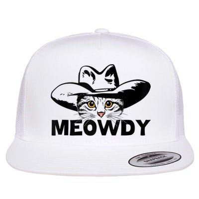 Meowdy Funny Mashup Between Meow And Howdy Cat Meme Flat Bill Trucker Hat