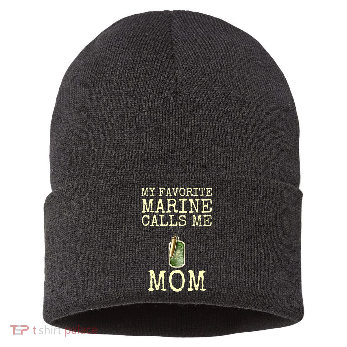 My Favorite Marine Calls Me Mom Funny Sustainable Knit Beanie