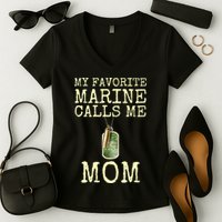 My Favorite Marine Calls Me Mom Funny Women's V-Neck T-Shirt