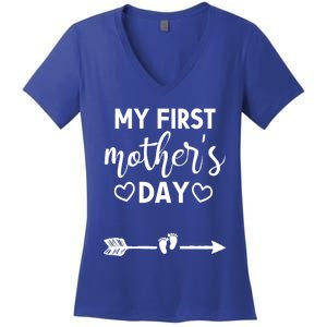 My First Mothers Day Pregnancy Mom To Be Announcet Funny Cool Gift Women's V-Neck T-Shirt