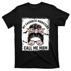 My Favorite Monsters Call Me Mom Messy Bun Mom Halloween T-Shirt