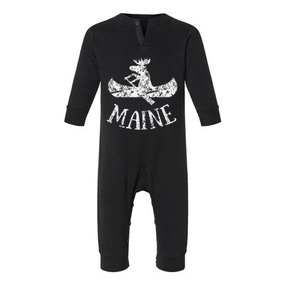 Maine Funny Moose Canoe Vacation Infant Fleece One Piece