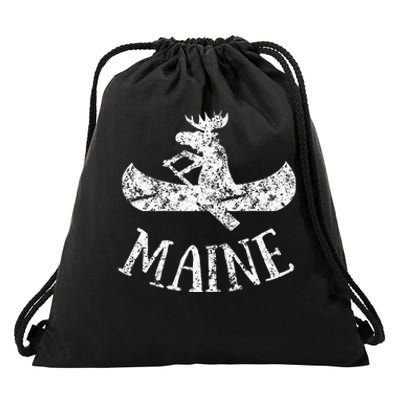 Maine Funny Moose Canoe Vacation Drawstring Bag