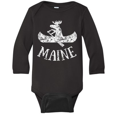 Maine Funny Moose Canoe Vacation Baby Long Sleeve Bodysuit