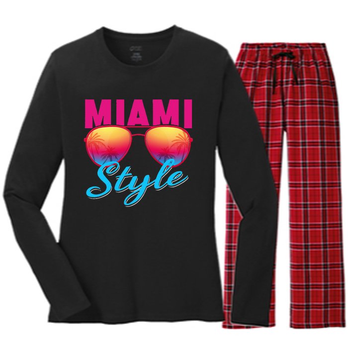 Miami Florida Miami Colorful Sunrise Sunglasses Graphic Women's Long Sleeve Flannel Pajama Set 