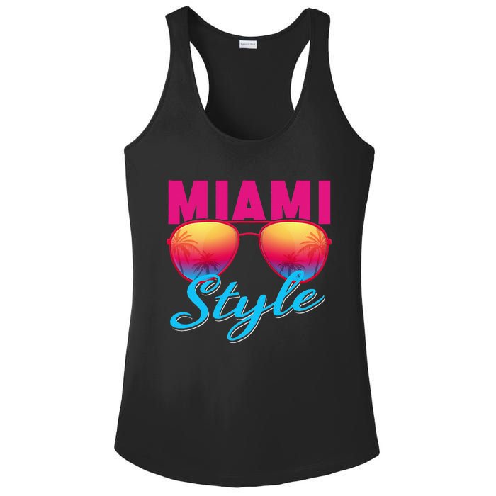 Miami Florida Miami Colorful Sunrise Sunglasses Graphic Ladies PosiCharge Competitor Racerback Tank