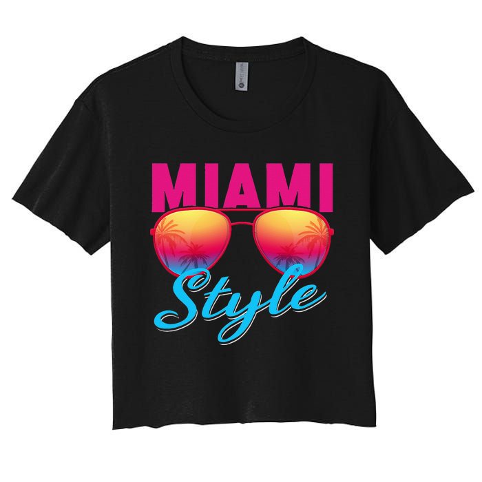 Miami Florida Miami Colorful Sunrise Sunglasses Graphic Women's Crop Top Tee