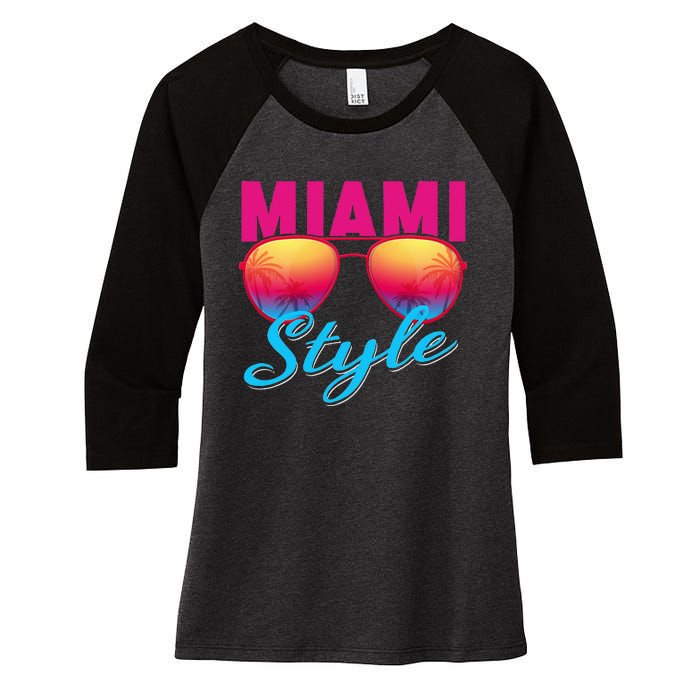 Miami Florida Miami Colorful Sunrise Sunglasses Graphic Women's Tri-Blend 3/4-Sleeve Raglan Shirt