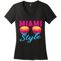 Miami Florida Miami Colorful Sunrise Sunglasses Graphic Women's V-Neck T-Shirt