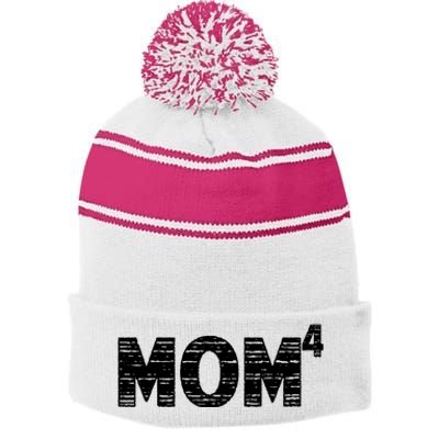 Mom4, Four, Mother's Day, Best Mom, Mother of 4 Stripe Pom Pom Beanie