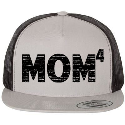 Mom4, Four, Mother's Day, Best Mom, Mother of 4 Flat Bill Trucker Hat