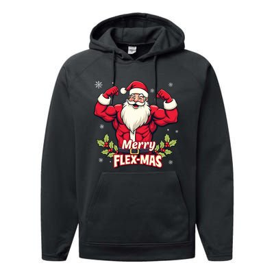 Merry Flexmas Muscles For Christmas Santa Fitness Gym Xmas Performance Fleece Hoodie