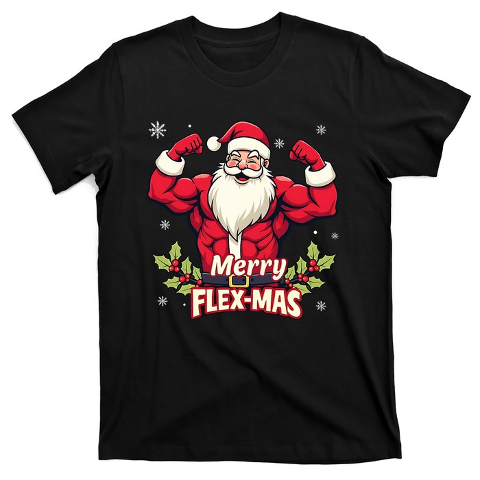 Merry Flexmas Muscles For Christmas Santa Fitness Gym Xmas T-Shirt