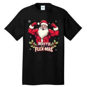 Merry Flexmas Muscles For Christmas Santa Fitness Gym Xmas Tall T-Shirt