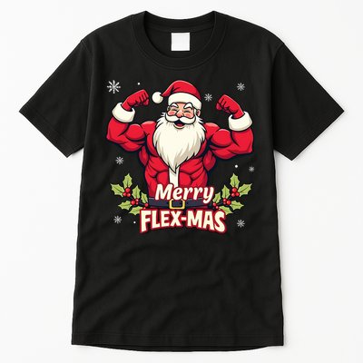 Merry Flexmas Muscles For Christmas Santa Fitness Gym Xmas Tall T-Shirt