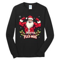 Merry Flexmas Muscles For Christmas Santa Fitness Gym Xmas Tall Long Sleeve T-Shirt