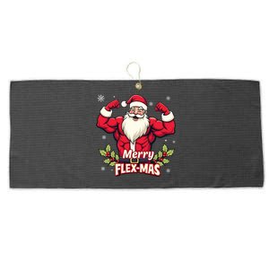 Merry Flexmas Muscles For Christmas Santa Fitness Gym Xmas Large Microfiber Waffle Golf Towel