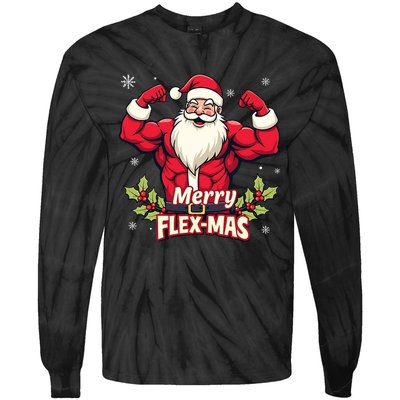 Merry Flexmas Muscles For Christmas Santa Fitness Gym Xmas Tie-Dye Long Sleeve Shirt