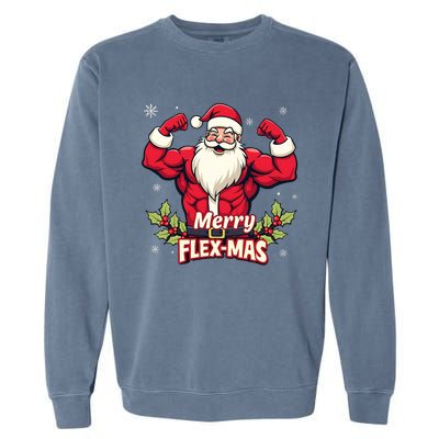 Merry Flexmas Muscles For Christmas Santa Fitness Gym Xmas Garment-Dyed Sweatshirt