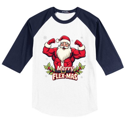 Merry Flexmas Muscles For Christmas Santa Fitness Gym Xmas Baseball Sleeve Shirt