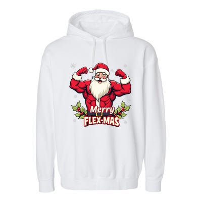 Merry Flexmas Muscles For Christmas Santa Fitness Gym Xmas Garment-Dyed Fleece Hoodie