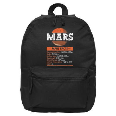 Mars Facts Mars Planet Space Lover 16 in Basic Backpack