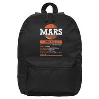 Mars Facts Mars Planet Space Lover 16 in Basic Backpack