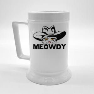 Meowdy Funny Mashup Between Meow And Howdy Cat Meme Beer Stein