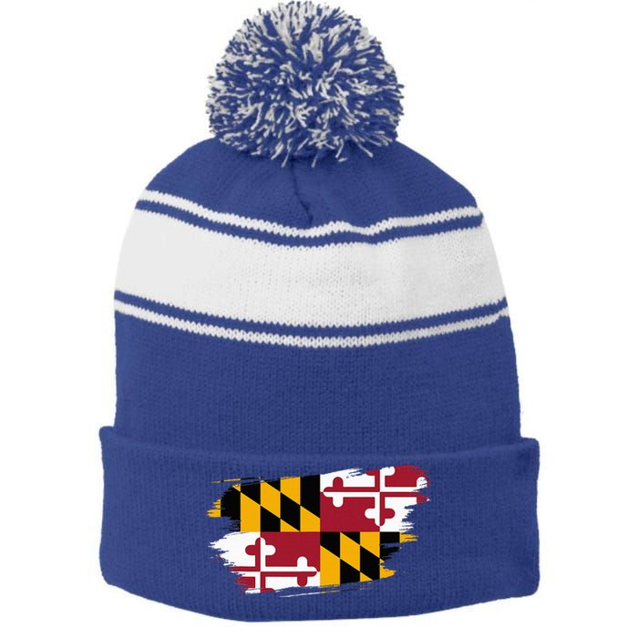 Maryland Flag Marylander Maryland Flag State Pride Stripe Pom Pom Beanie