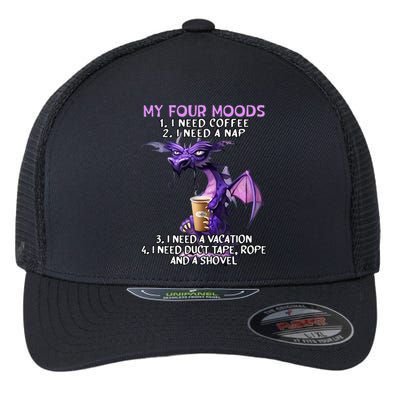 My Four Moods I Need Coffee I Need A Nap Dragon Flexfit Unipanel Trucker Cap